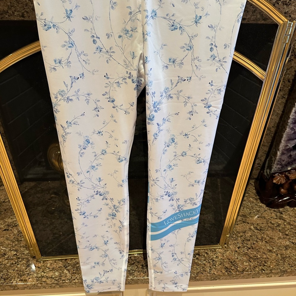 LoveShackFancy Floral Leggings - Blue and White